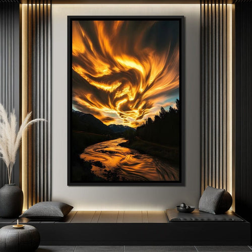 Golden Skies Over River Glow Canvas Wall Art