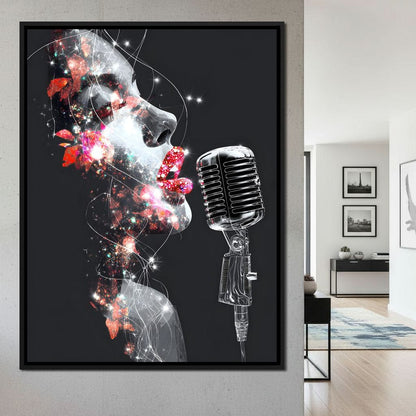 Cosmic Vocalist Neon Kiss Canvas Wall Art