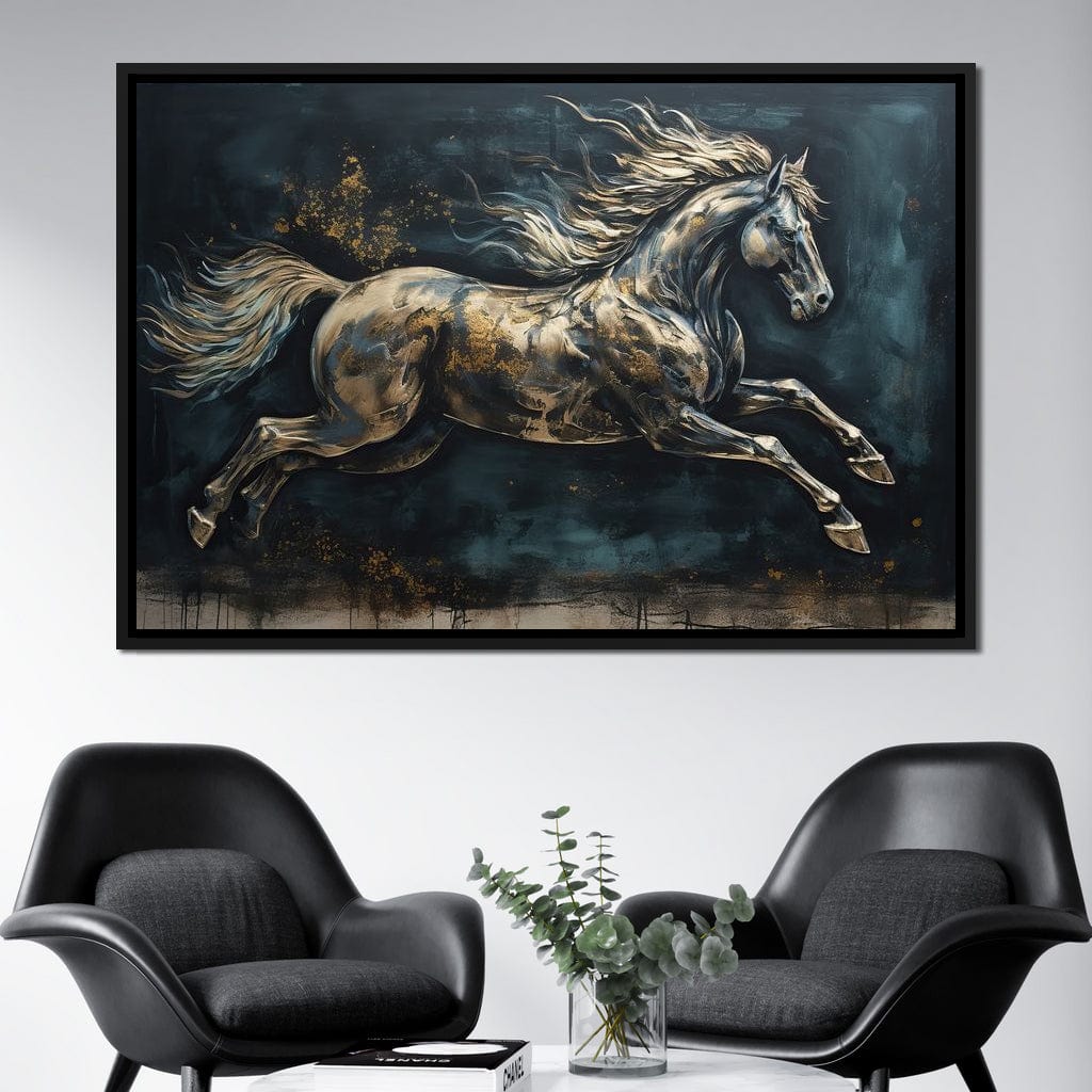 Gilded Running Horse Canvas Wall Art
