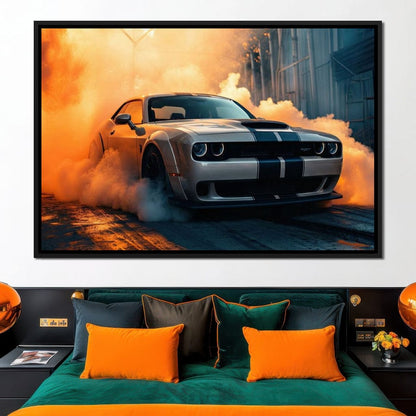 Silver Hellcat Burnout Canvas Wall Art