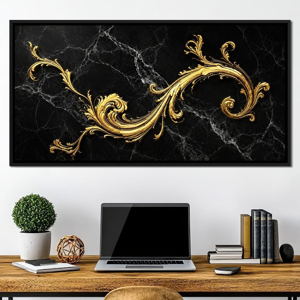 Baroque Flame on Obsidian Stone Canvas Wall Art