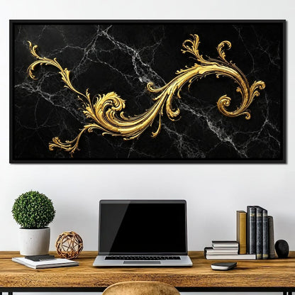 Baroque Flame on Obsidian Stone Canvas Wall Art