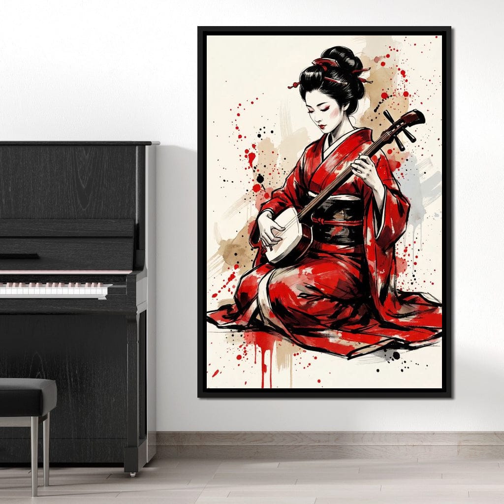 Japanese Woman with Shamisen Canvas Wall Art