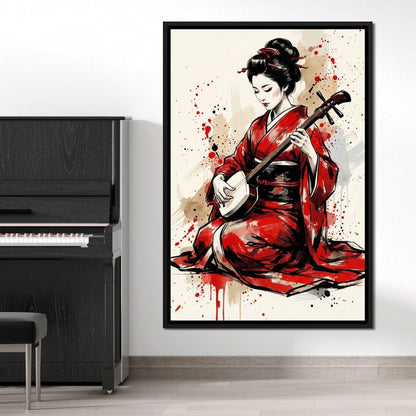 Japanese Woman with Shamisen Canvas Wall Art