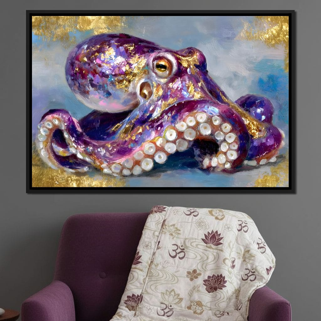 Gilded Violet Octopus Dream Canvas Wall Art