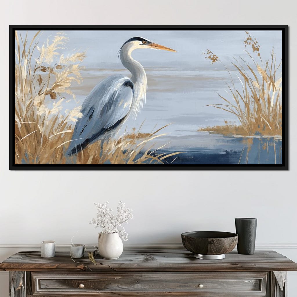 Coastal Heron Marsh Stillness Canvas Wall Art