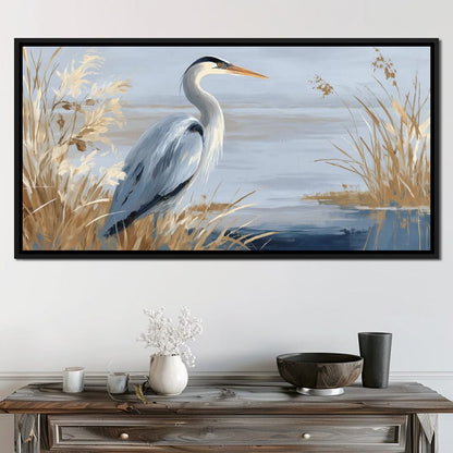 Coastal Heron Marsh Stillness Canvas Wall Art