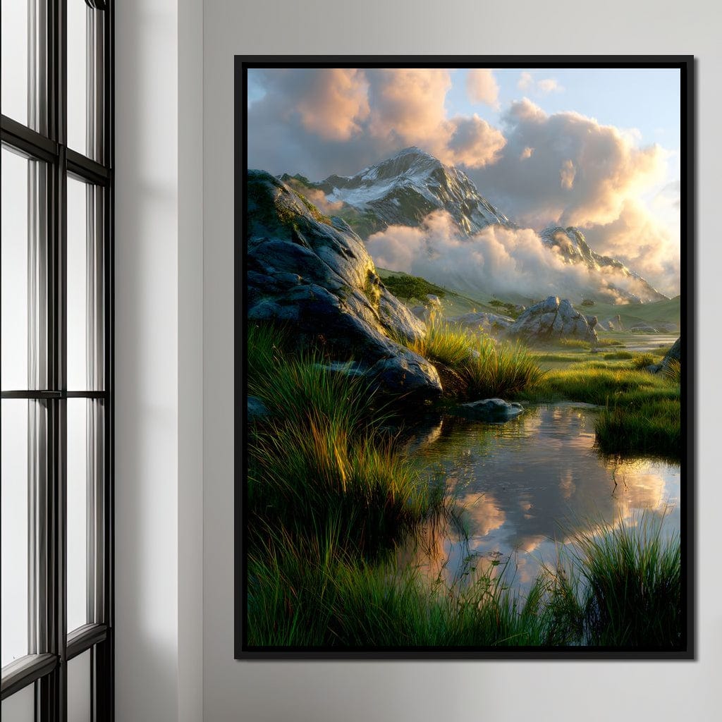 Sunlit Alpine Reflections Canvas Wall Art