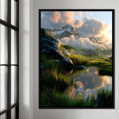 Sunlit Alpine Reflections Canvas Wall Art