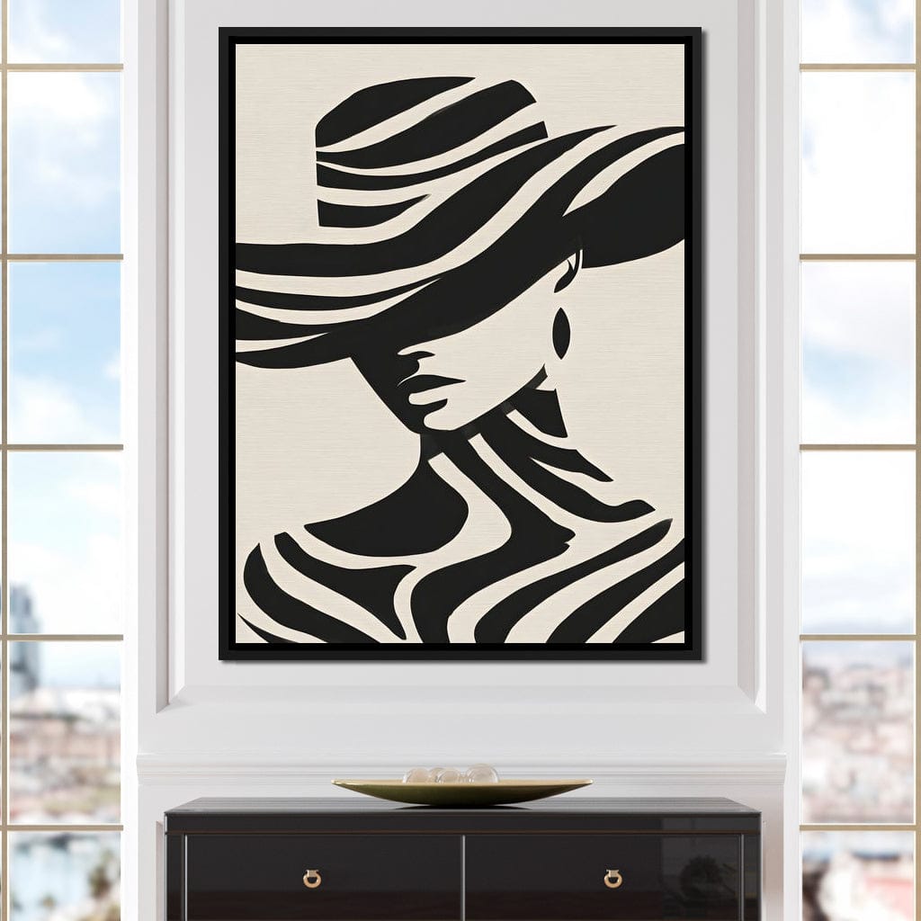 Monochrome Wind Hat Silhouette Canvas Wall Art