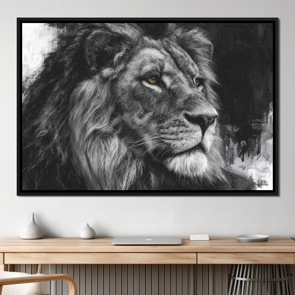 Regal Lion Monochrome Portrait Canvas Wall Art