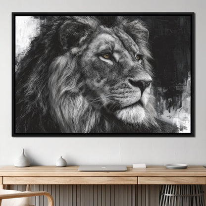 Regal Lion Monochrome Portrait Canvas Wall Art