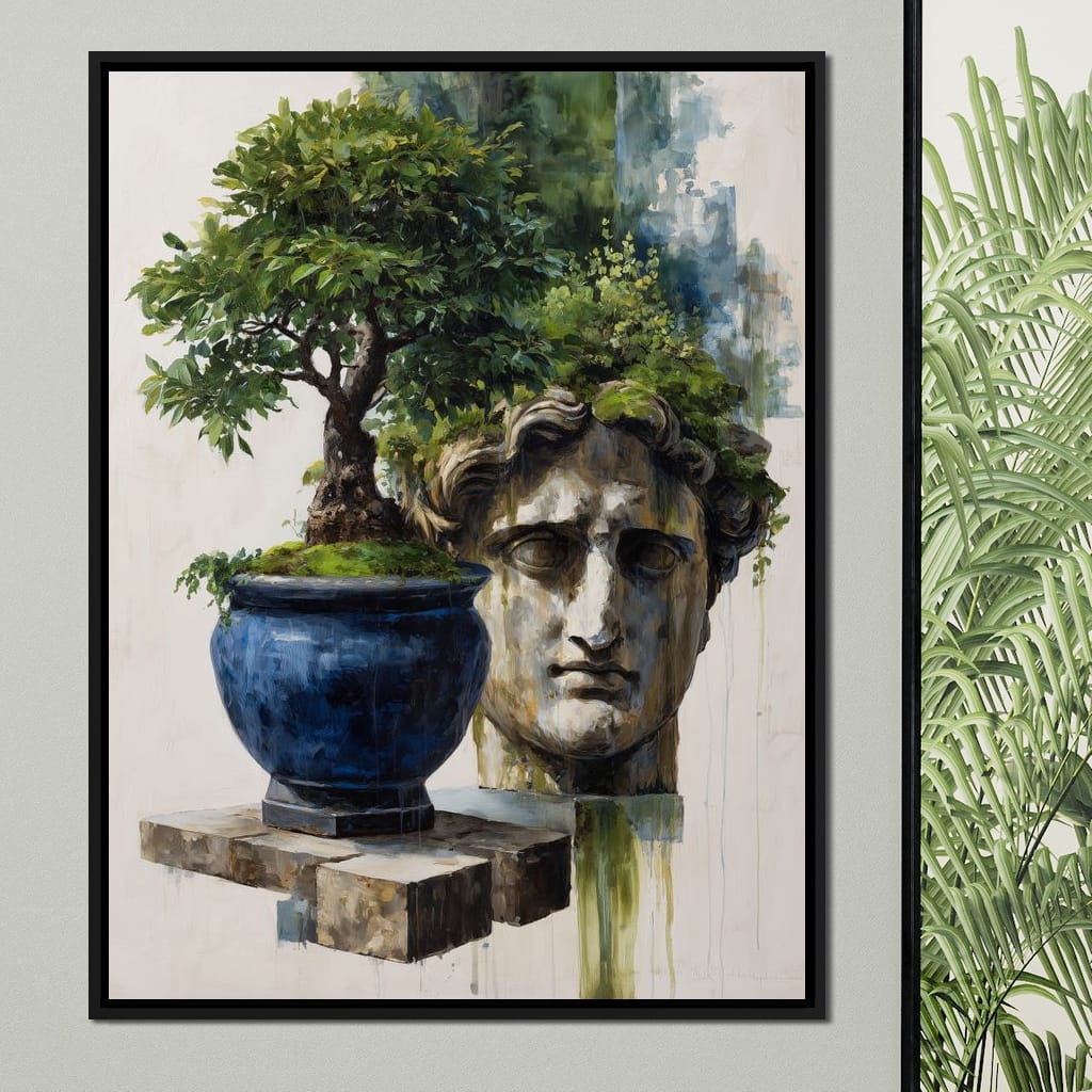 Blue Urn And Stone Head Grove Canvas Wall Art