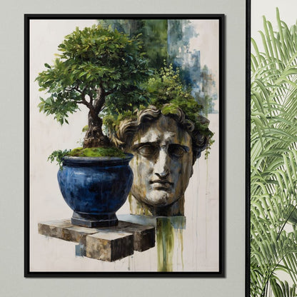 Blue Urn And Stone Head Grove Canvas Wall Art