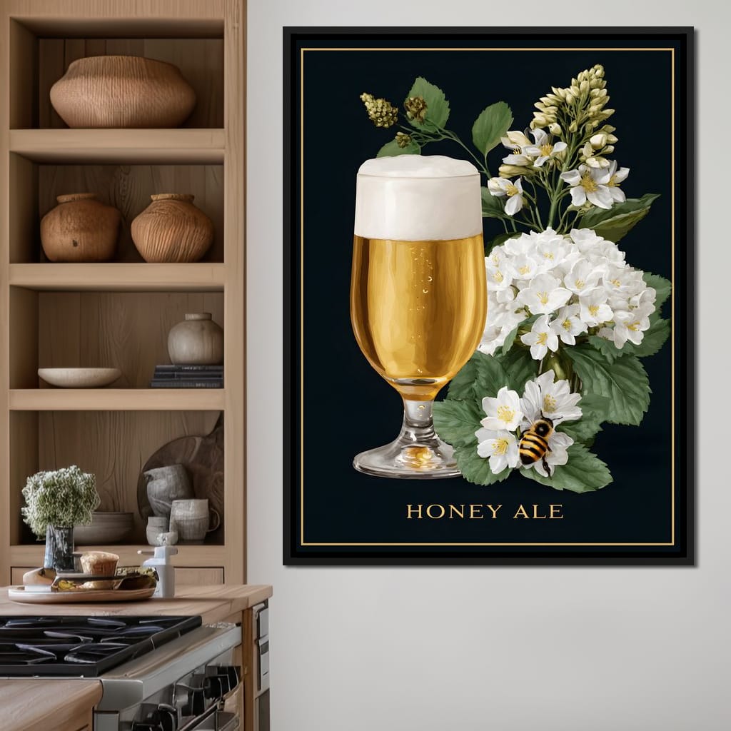 Golden Honey Ale Botanical Noir Canvas Wall Art