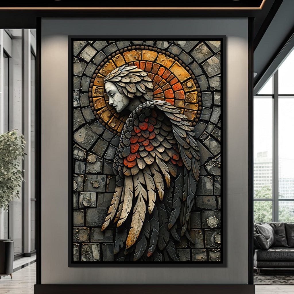 Ethereal Angel Guardian Mosaic Canvas Wall Art