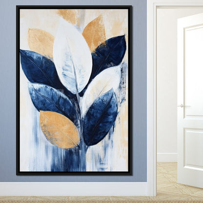 Golden Indigo Leaves Canvas Wall Art