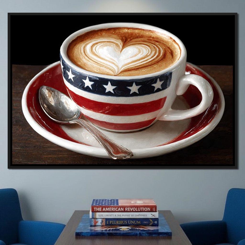 Patriotic Latte Heart Cup Canvas Wall Art