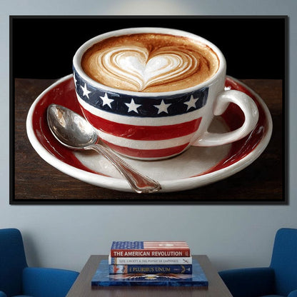 Patriotic Latte Heart Cup Canvas Wall Art