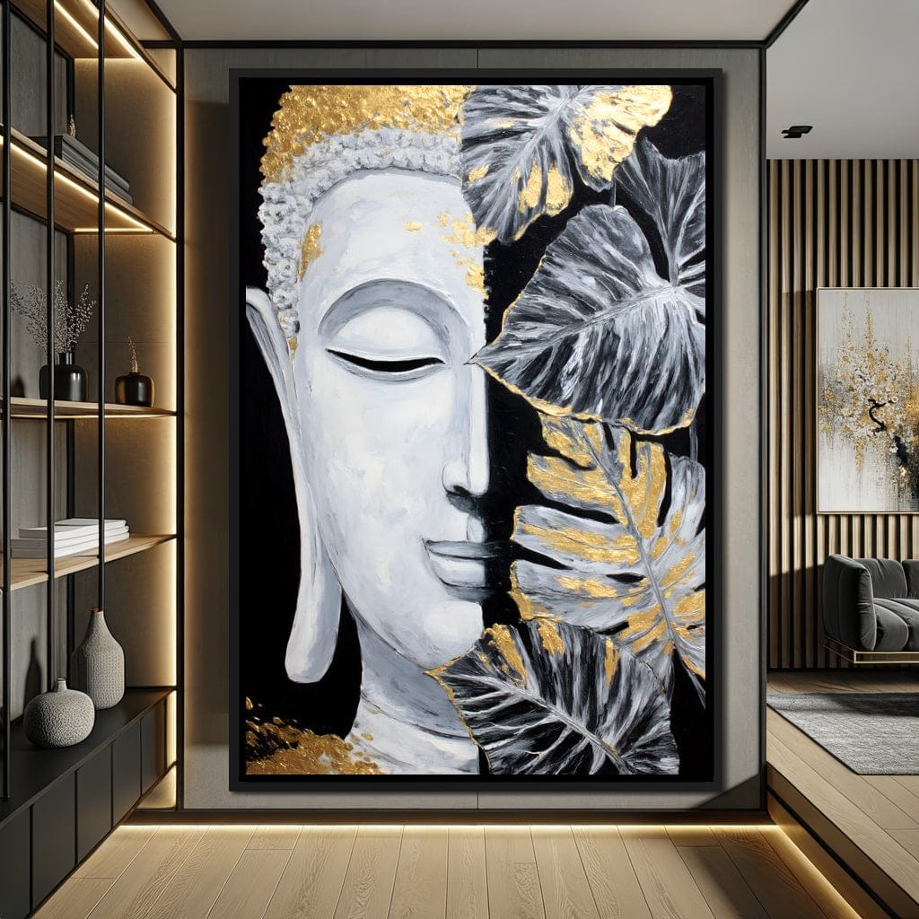 Golden Lotus Buddha Portrait Canvas Wall Art