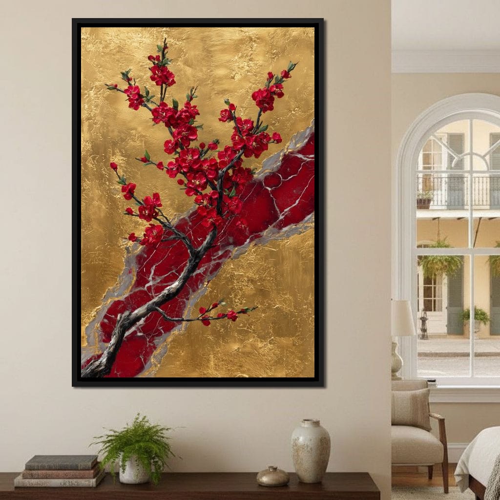 Golden Blossom Ascension Canvas Wall Art