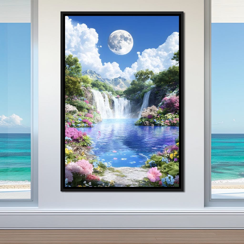 Lunar Reflection Over Falls Canvas Wall Art