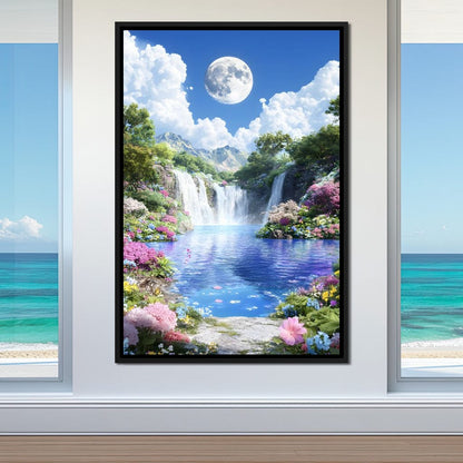 Lunar Reflection Over Falls Canvas Wall Art