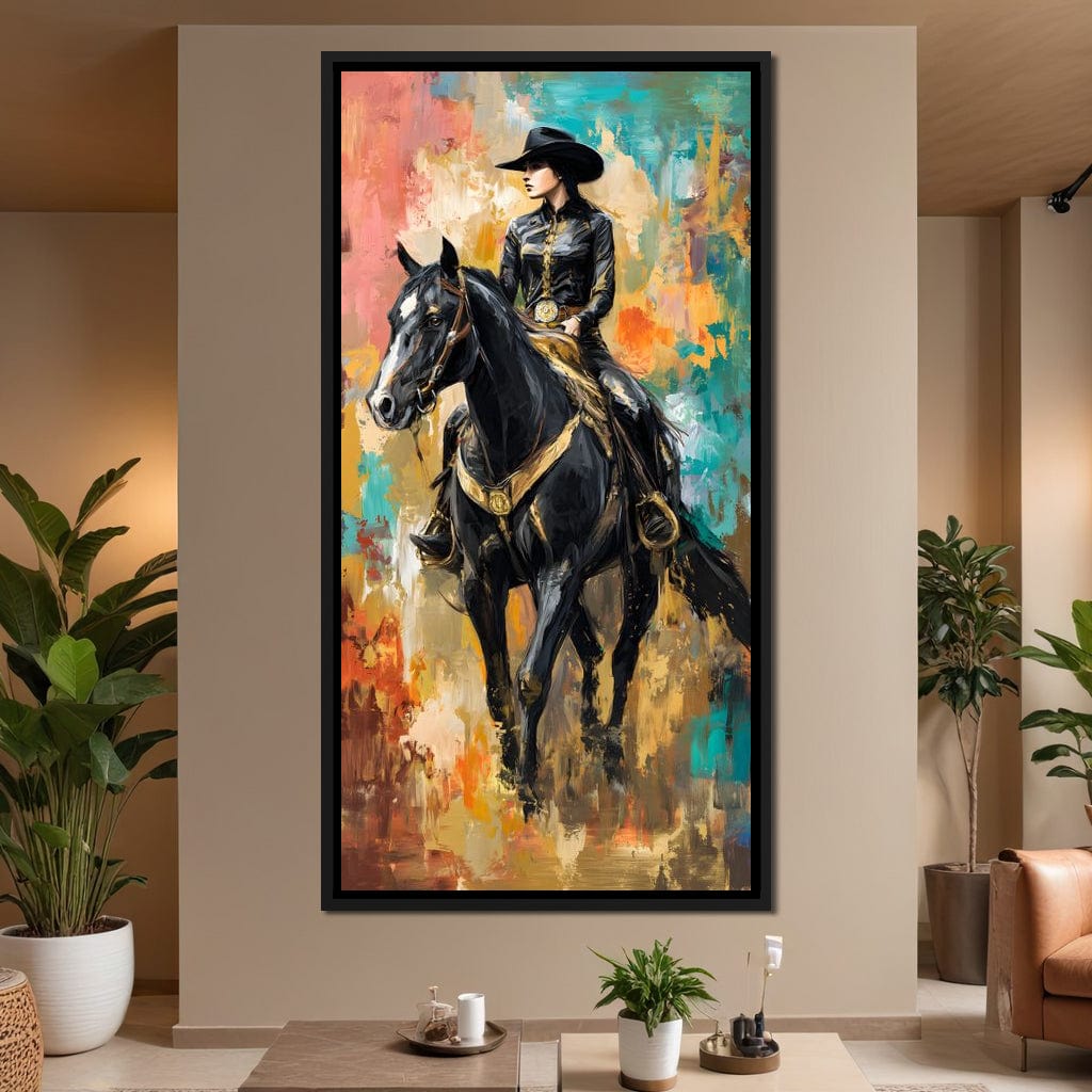 Gallant Cowgirl Riding Midnight Canvas Wall Art