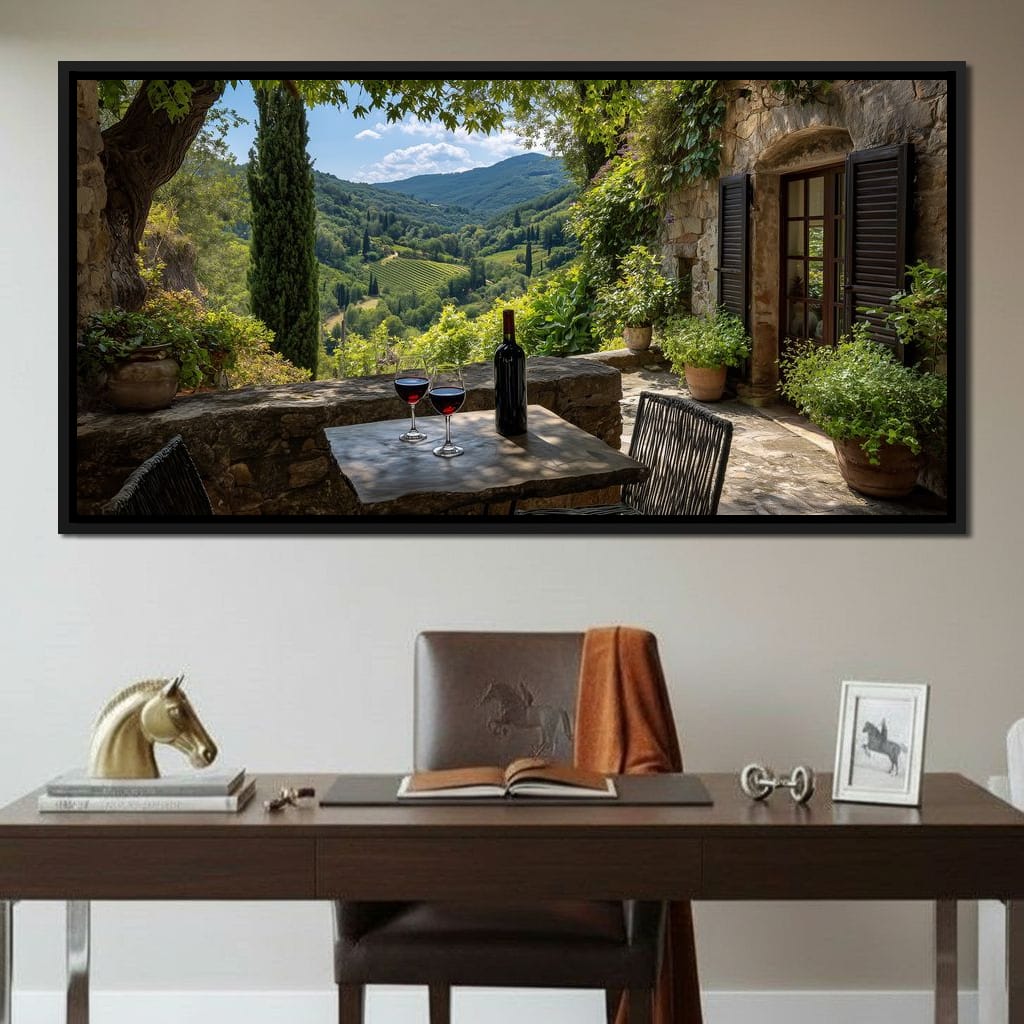 Sunlit Tuscan Vineyard Terrace Canvas Wall Art