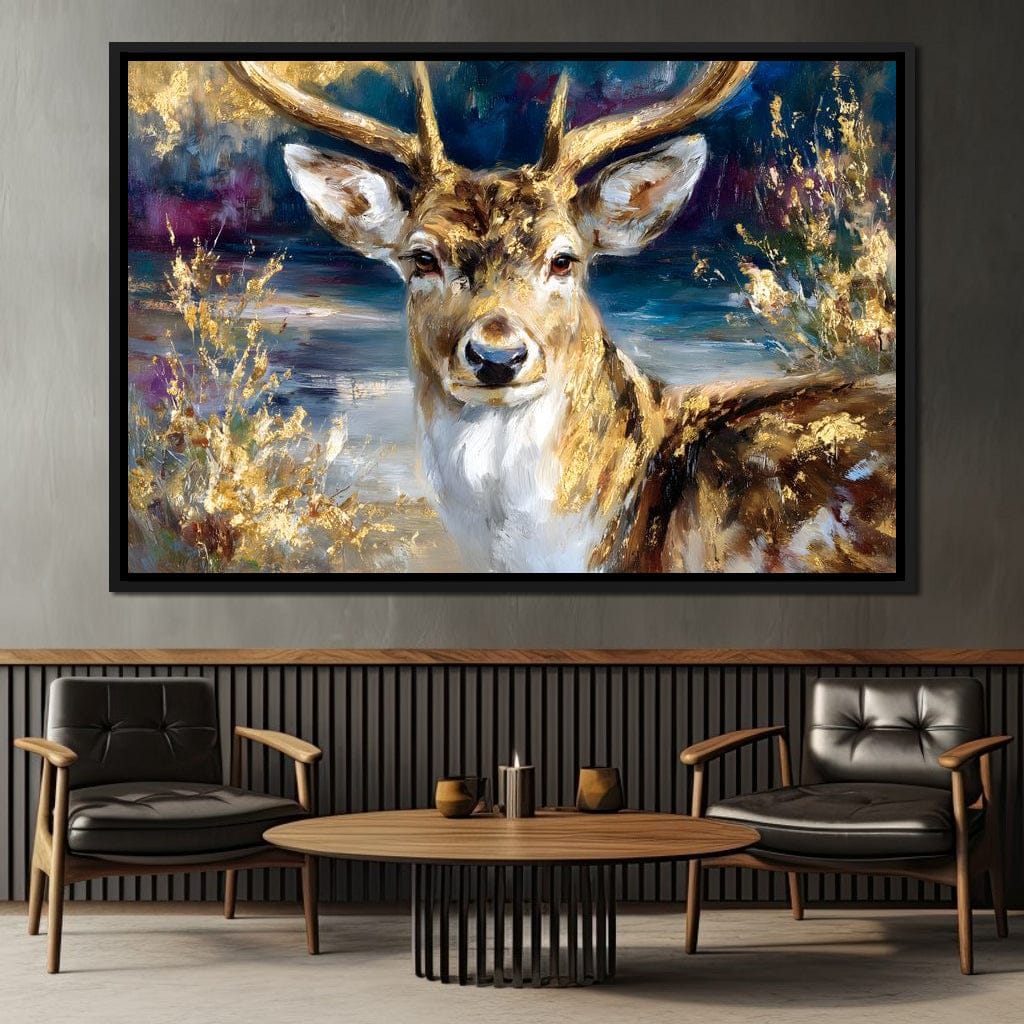 Golden Stag Forest Majesty Canvas Wall Art