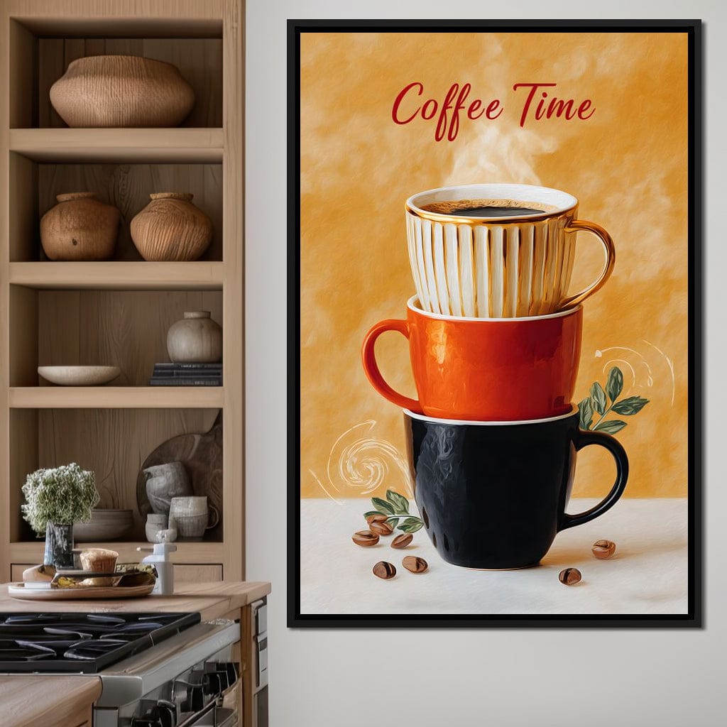 Coffee Time Stacked Mugs Canvas Wall Art