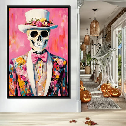Dapper Skeleton Floral Jubilee Canvas Wall Art