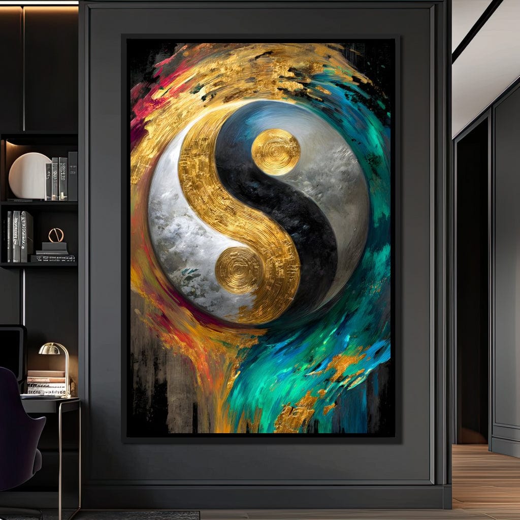 Cosmic Balance Golden Flux Canvas Wall Art