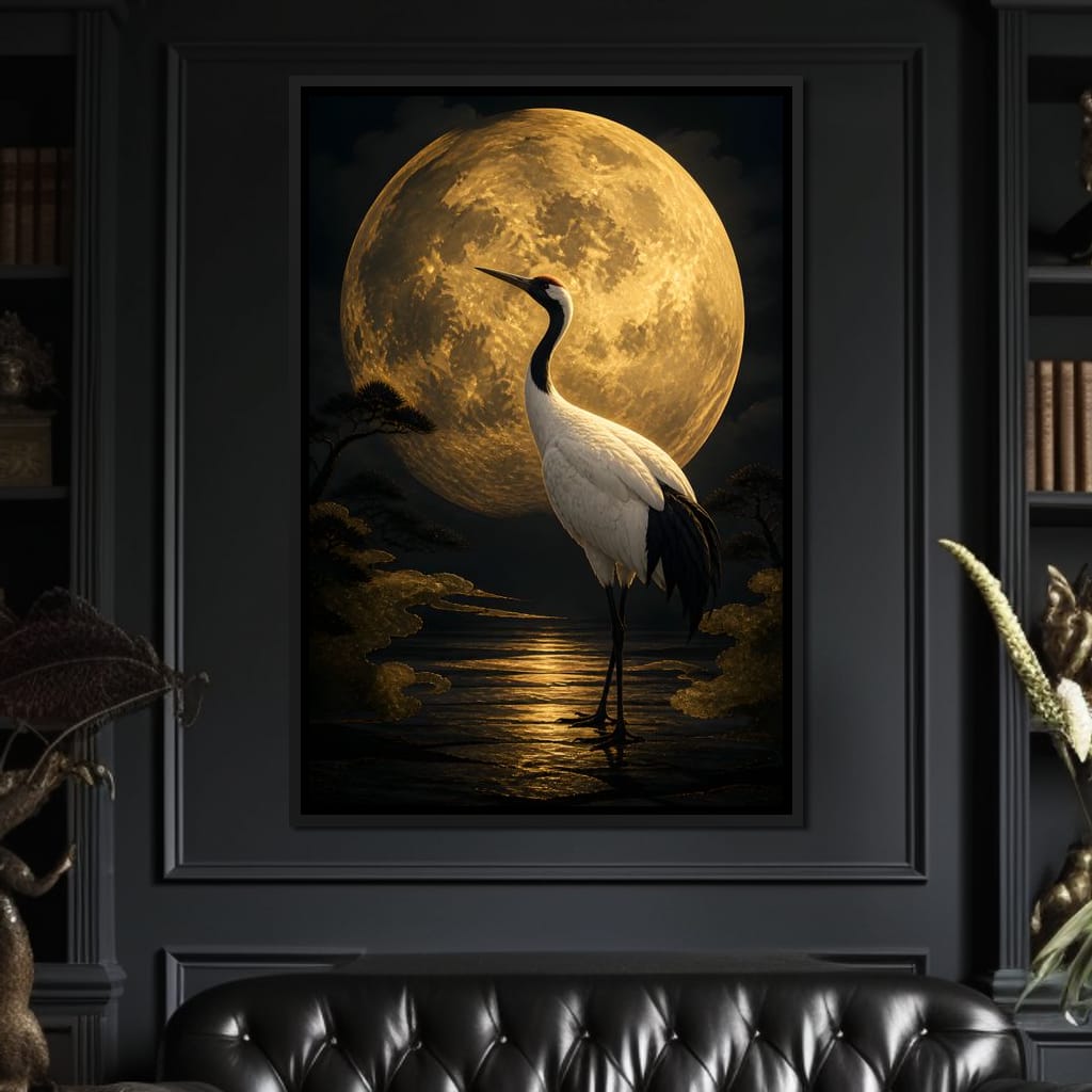 Crane Moonrise Canvas Wall Art