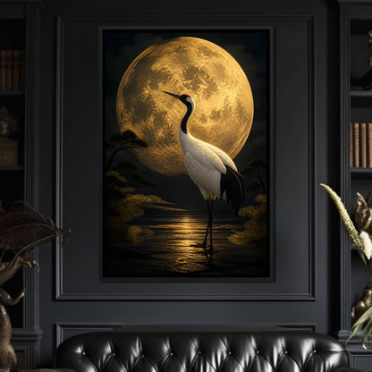 Crane Moonrise Canvas Wall Art