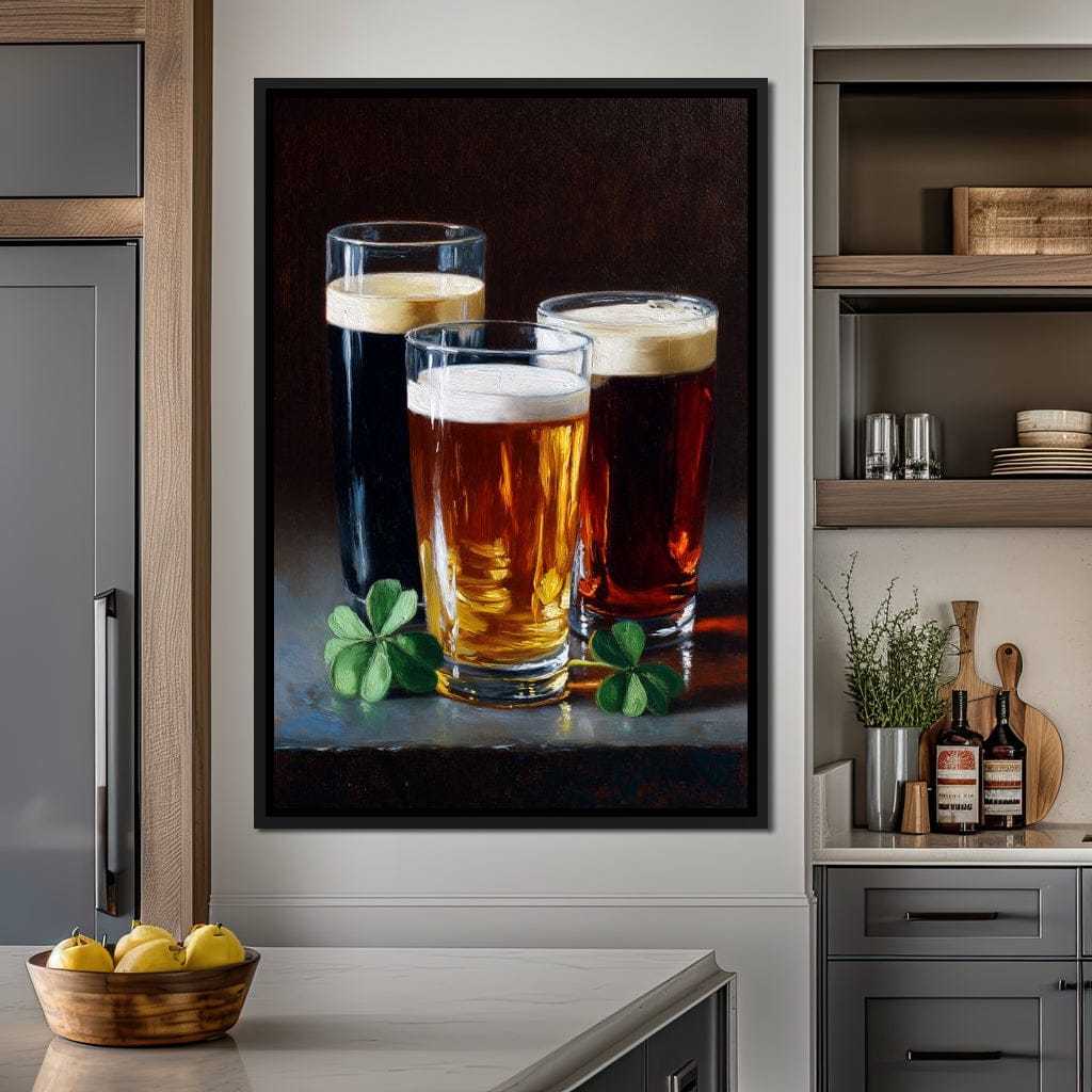 Stout Ale Lager With Shamrocks Canvas Wall Art