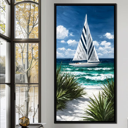 Sailing Beyond Turquoise Waves Canvas Wall Art