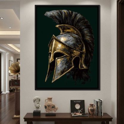 Gold Spartan Helm Battle Relic Canvas Wall Art
