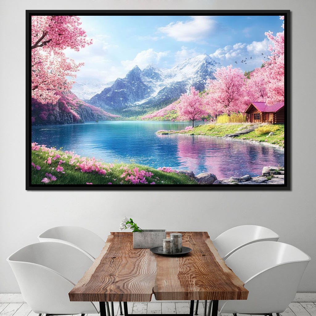 Cherry Blossom Alpine Retreat Canvas Wall Art