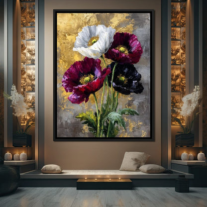 Gilded Poppies Quartet Canvas Wall Art