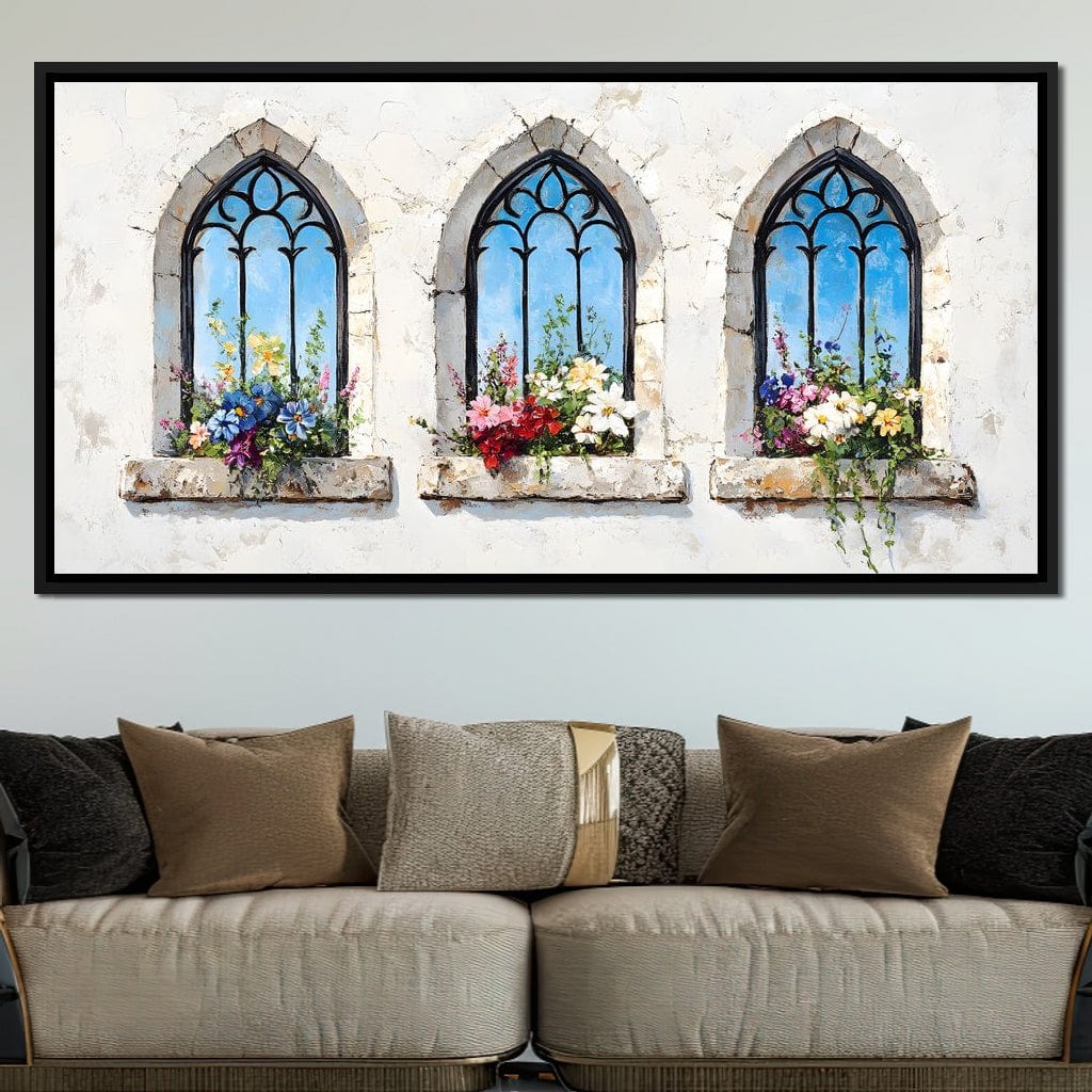 Floral Elegance Through Arches Canvas Wall Art