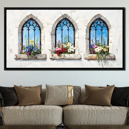 Floral Elegance Through Arches Canvas Wall Art
