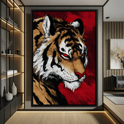 Fierce Tiger Blood Moon Roar Canvas Wall Art