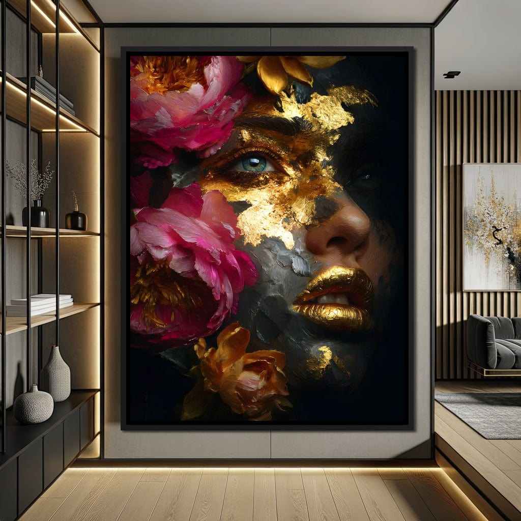 Golden Petal Portrait Radiance Canvas Wall Art