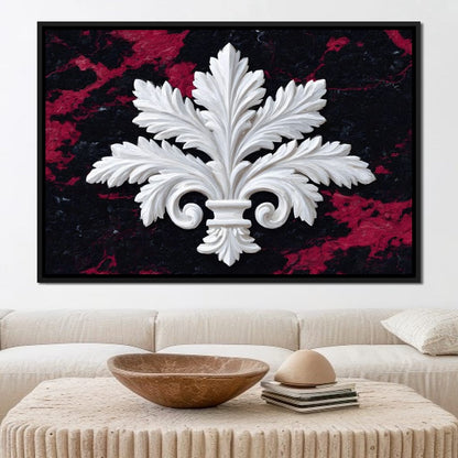White Fleur De Lis Red Stone Canvas Wall Art