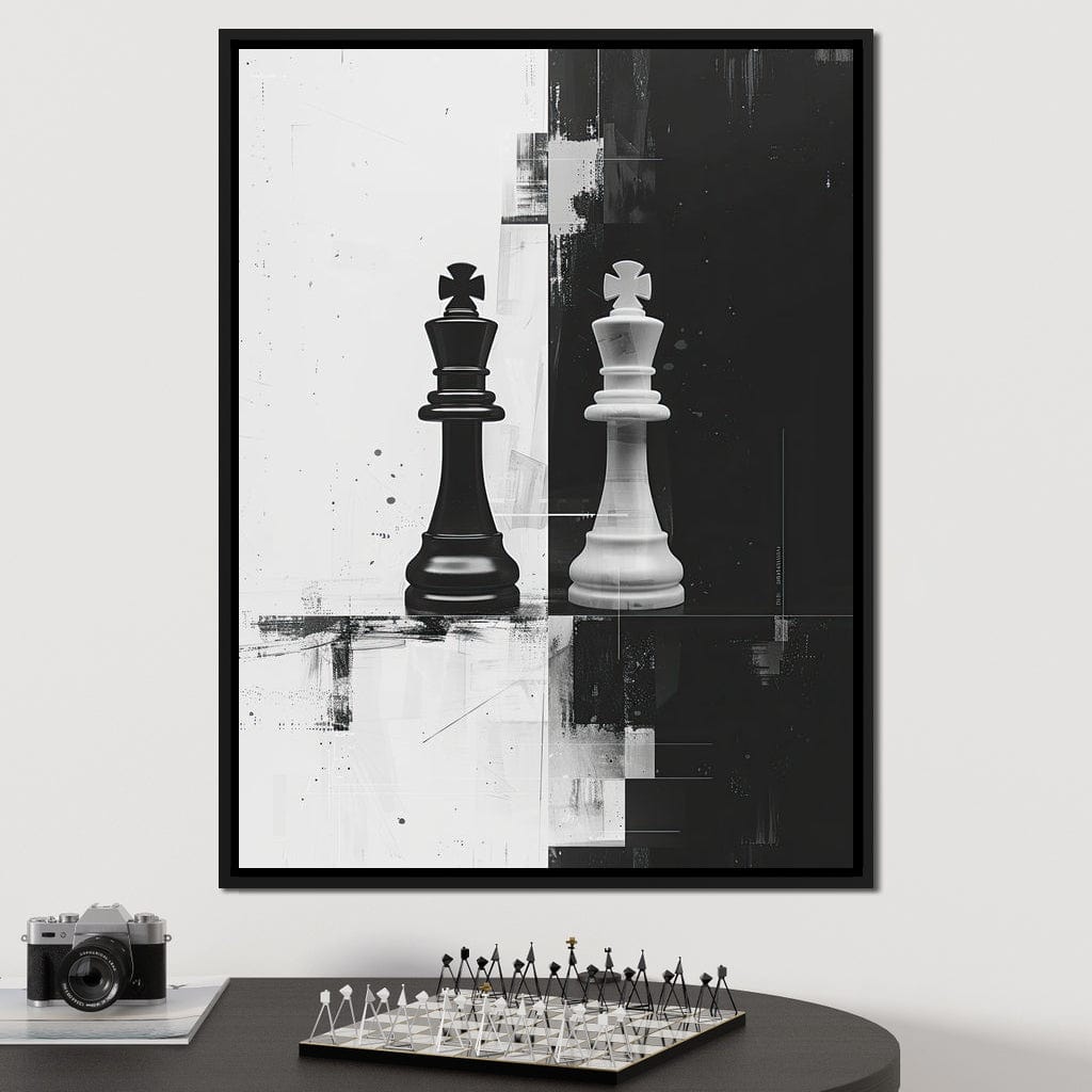 Strategic Chess Duel in Monochrome Canvas Wall Art