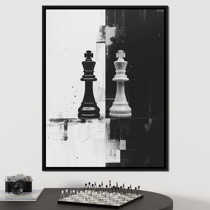Strategic Chess Duel in Monochrome Canvas Wall Art