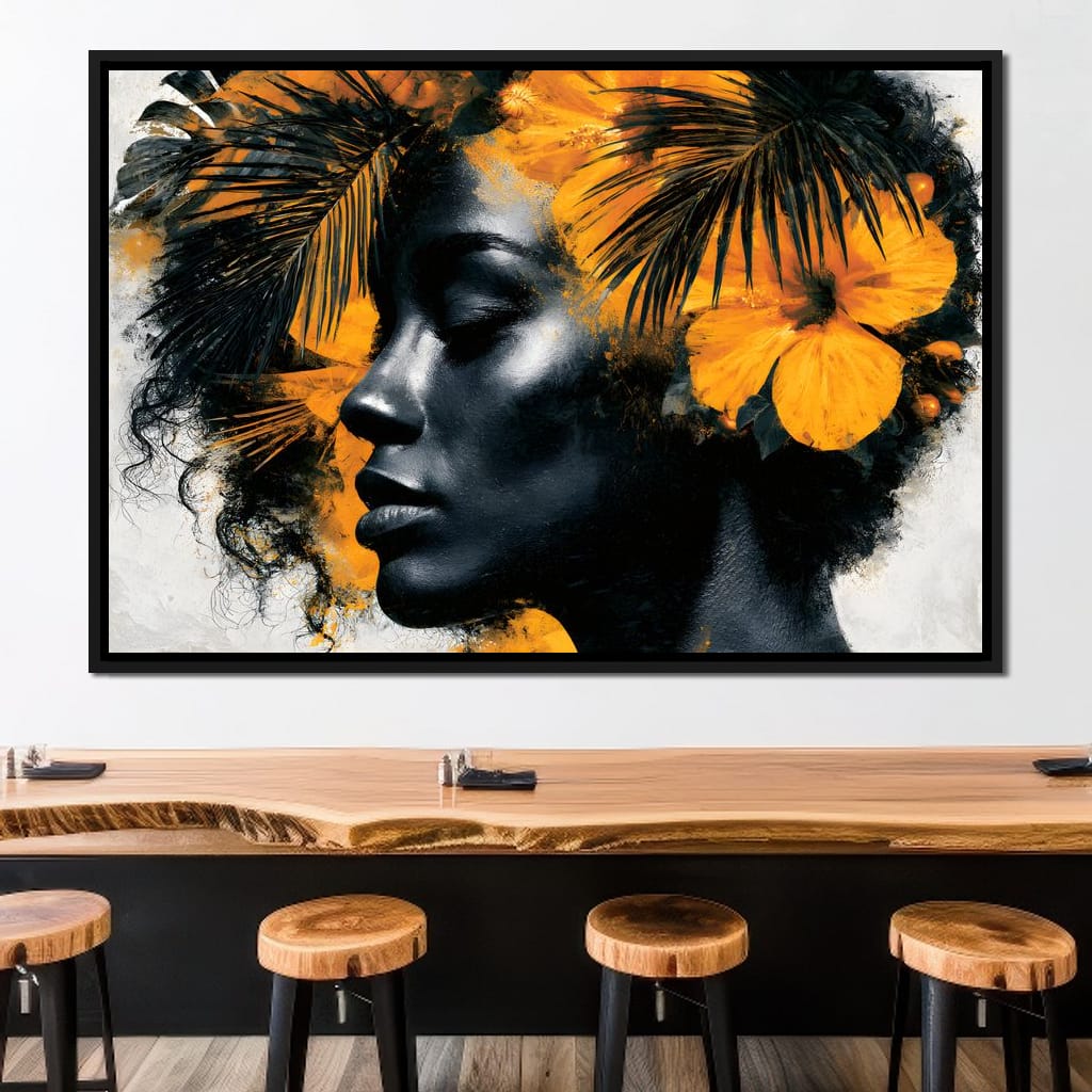 Golden Flora Crowned Spirit Canvas Wall Art