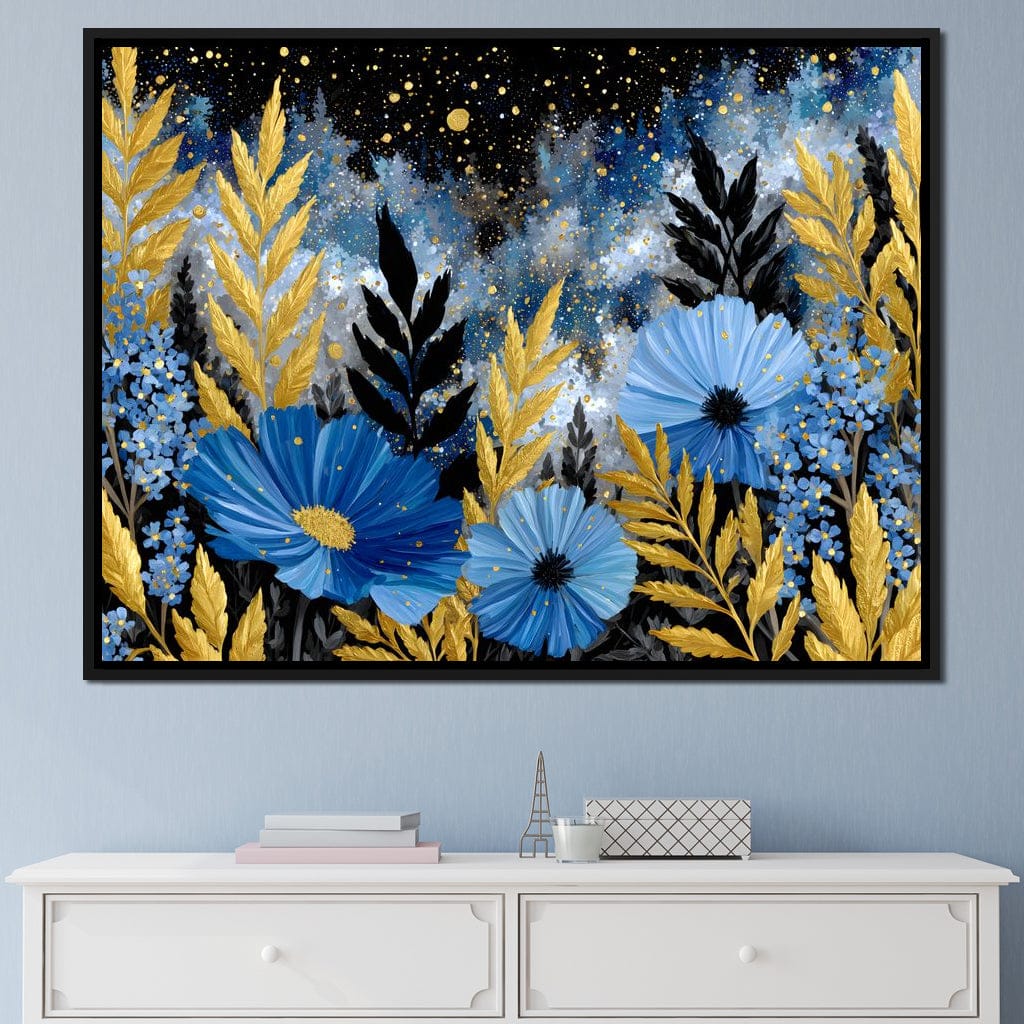 Midnight Blue Cosmos Goldleaf Canvas Wall Art