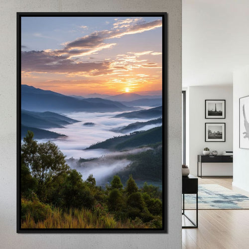 Sunrise Over Misty Mountains Canvas Wall Art